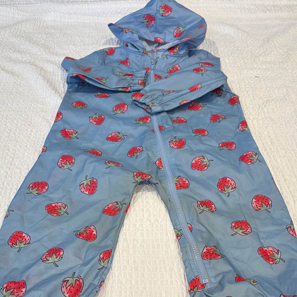 George Girl’s Hooded Rainsuit with Strawberry Print